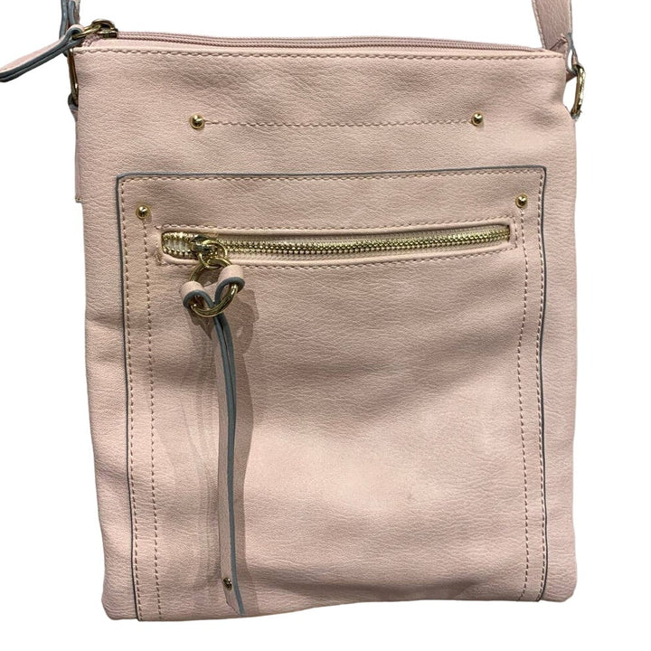 Cesca Faux Leather 3 Section Crossbody Handbag Purse Bag Pale Pink Blush
