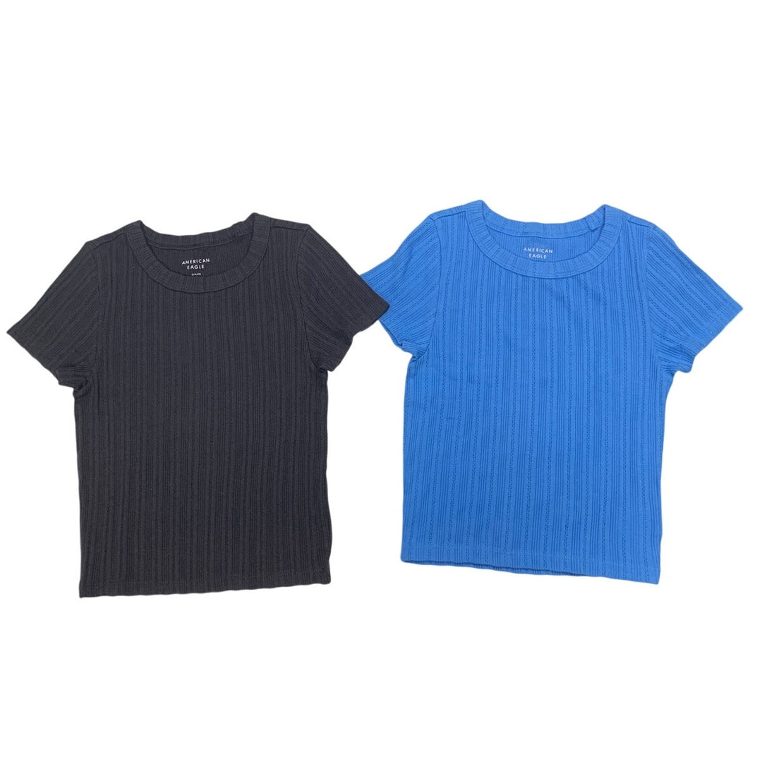 2 New American Eagle Womens Small Short Sleeve Crew Neck Textured Tee Shirts