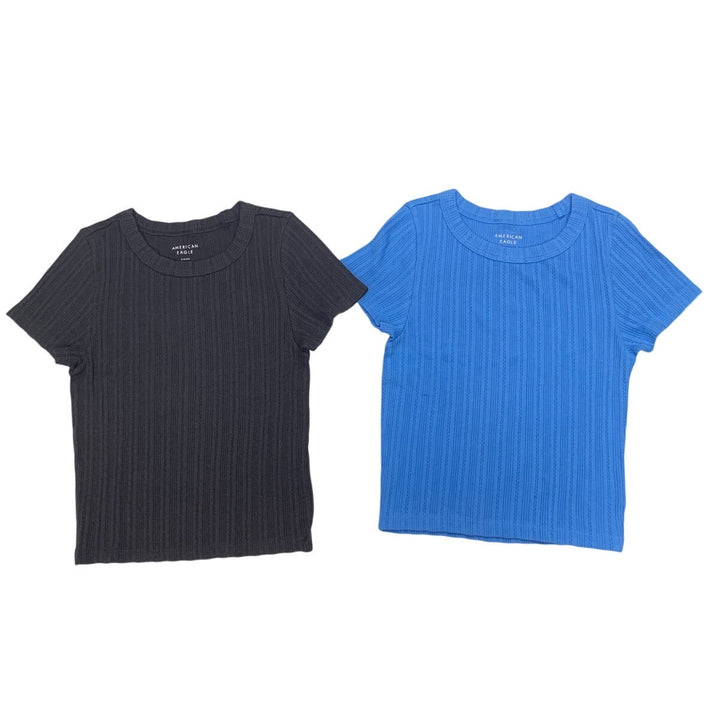 2 New American Eagle Womens Small Short Sleeve Crew Neck Textured Tee Shirts