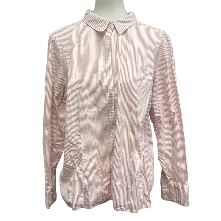 Izod Womens Plus Size 2X Long Sleeve Pink Stripe Button Down Collared Shirt