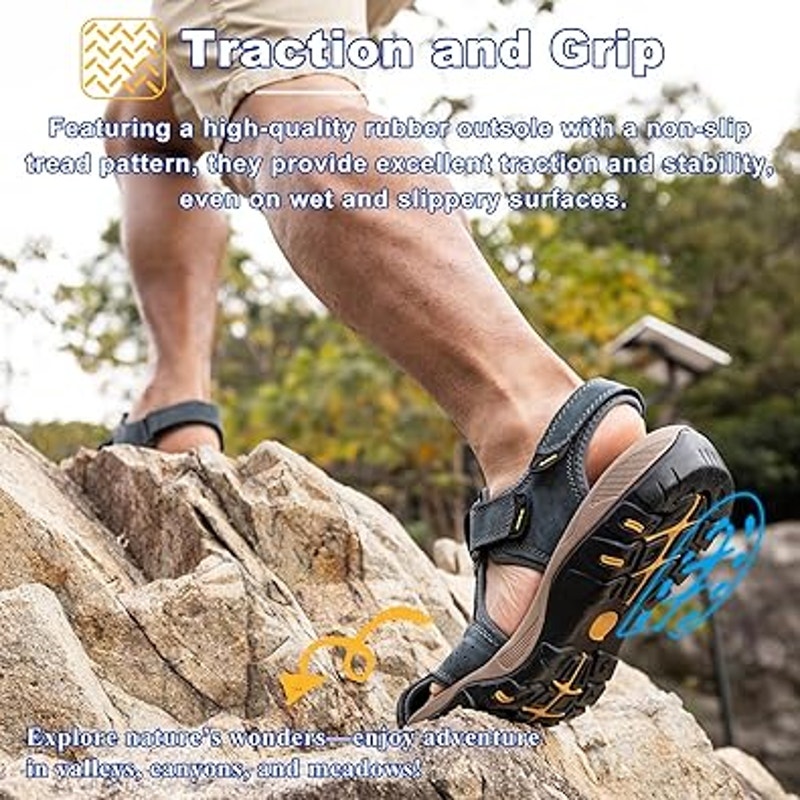 New Mens 8 Blue Faux Leather Hook Loop Closed Toe Hiking Walking Sandal Shoes