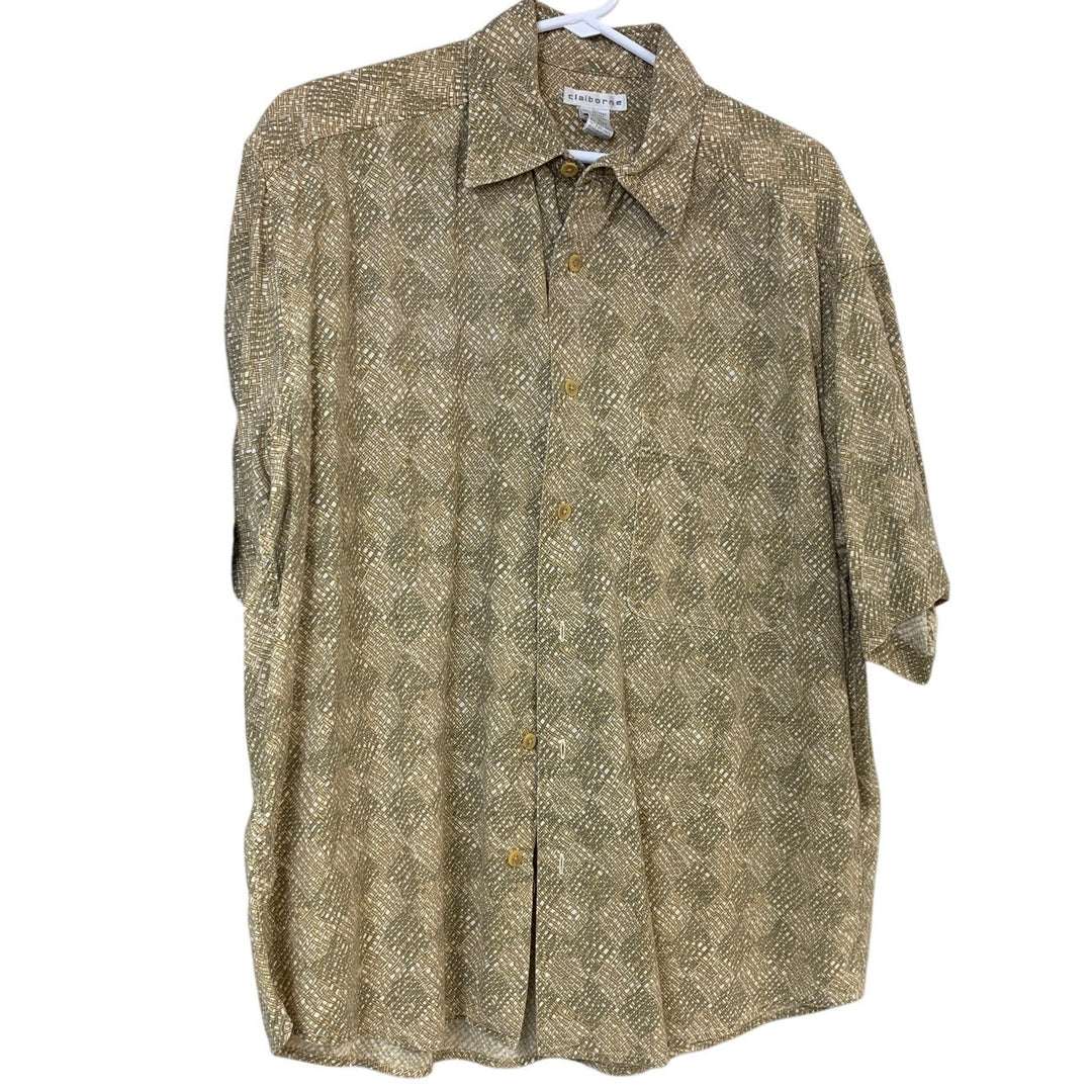 Lot of 2 Puritan Claiborne Mens Large Bamboo Short Sleeve Button Up Shirts