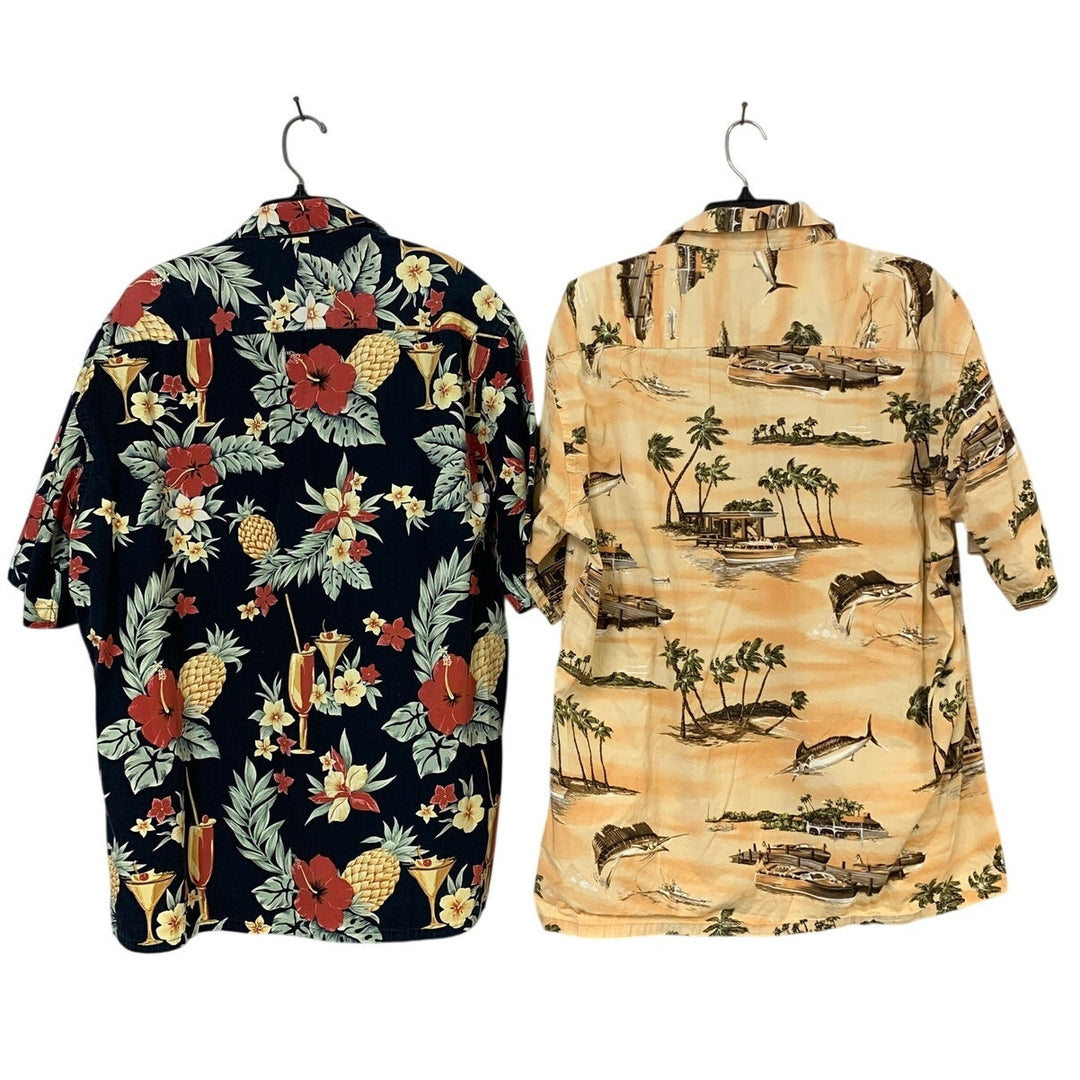 Lot of 2 Campia Moda Mens Large Cotton Tropical Short Sleeve Button Up Shirts