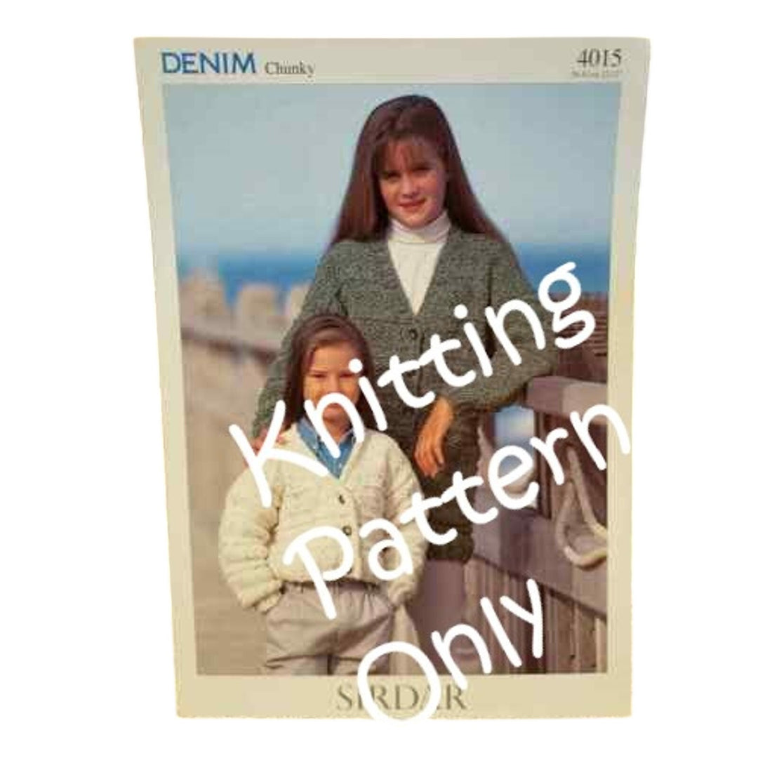 New Sirdar 4015 Denim Chunky Kids Child Cardigan Sweater Knitting Pattern
