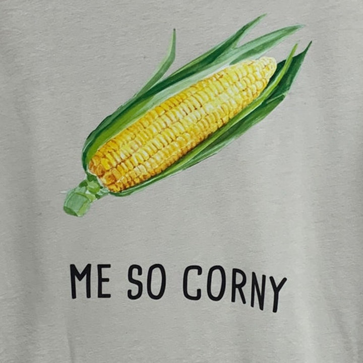 New Hand Printed Womens Large Me So Corny Corn Cob Short Sleeve Tee Shirt