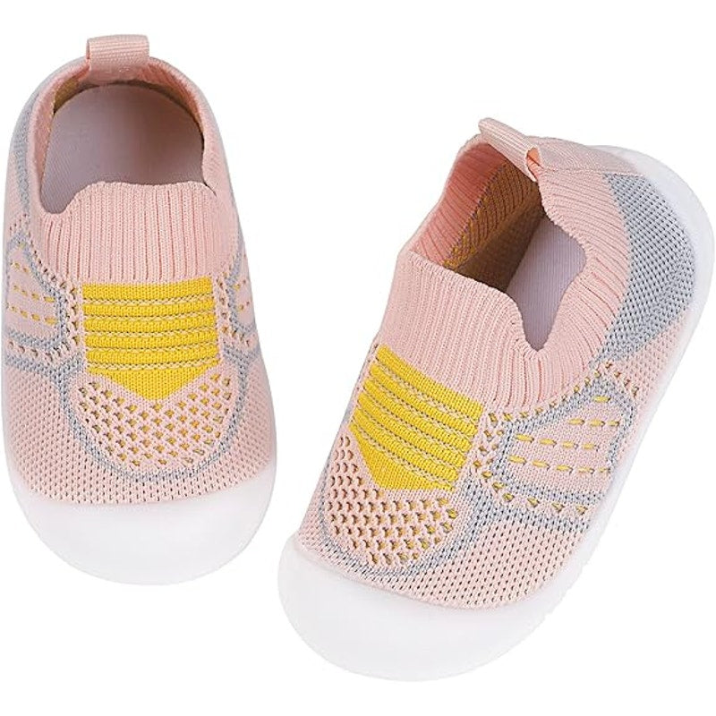 Baby Girls Size 0 Pink Yellow Sneakers Slip On Round Toe Rubber Sole Shoes