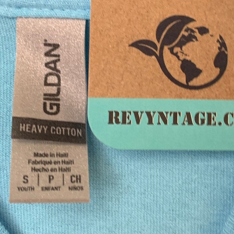 New Upcycled Hand Printed Youth Small Save Planet Earth Short Sleeve Tee Shirt