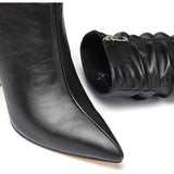 Vivianly Womens 9 Black Faux Leather Pointed Toe 3.5" Heel Slouch Ankle Boots