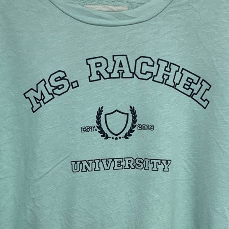 Upcycled Hand Printed Womens Medium Ms Rachel University Long Sleeve Sweatshirt