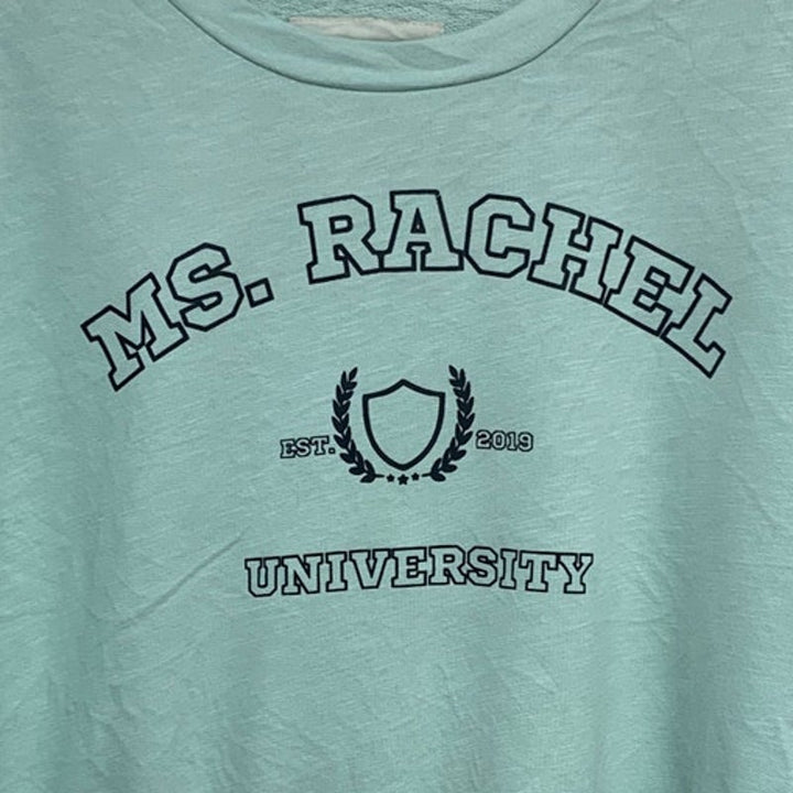 Upcycled Hand Printed Womens Medium Ms Rachel University Long Sleeve Sweatshirt