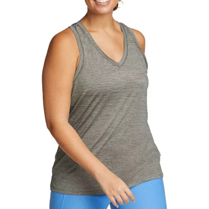 New Eddie Bauer Womens T2XL XXL Tall Heathered Gray Resolution V-Neck Tank Top