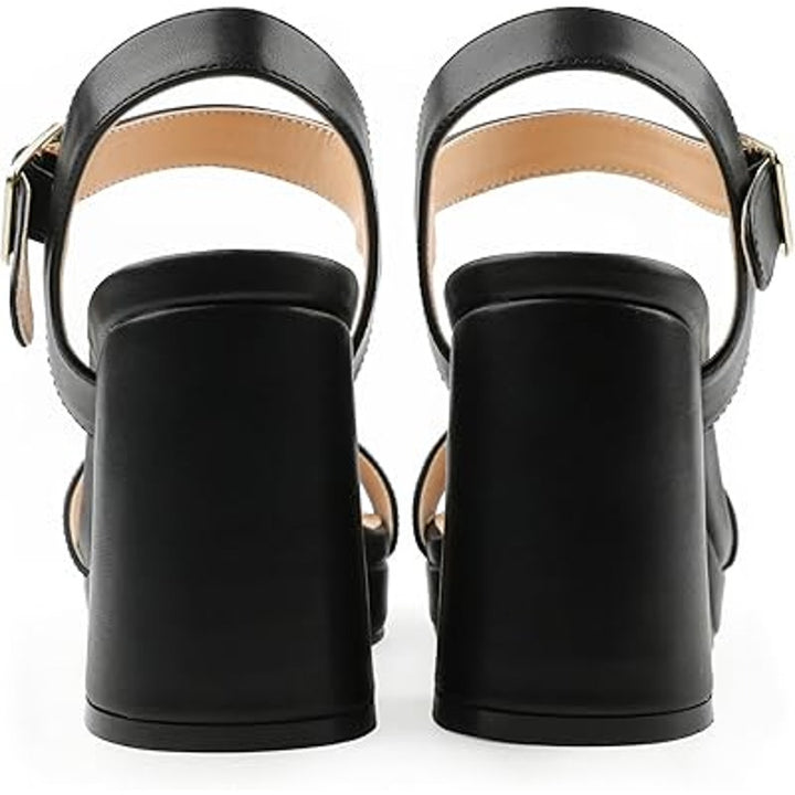 Joy In Love Women Size 11 Black Faux Leather 4" Block Heel Open Toe Sandal Shoes