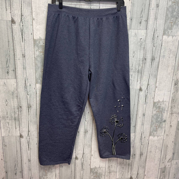 Hand Printed Upcycled 2X Dandelion Make a Wish Cozy PolyCotton Sweatpants
