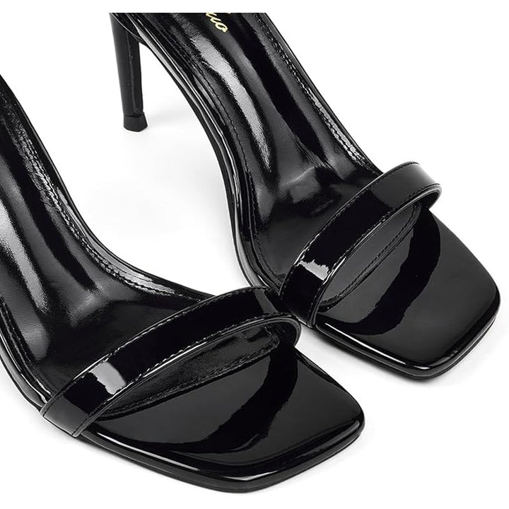 Genshuo Womens Size 9.5 Black 3.5" Heels Open Square Toe Ankle Strap Pumps Shoes