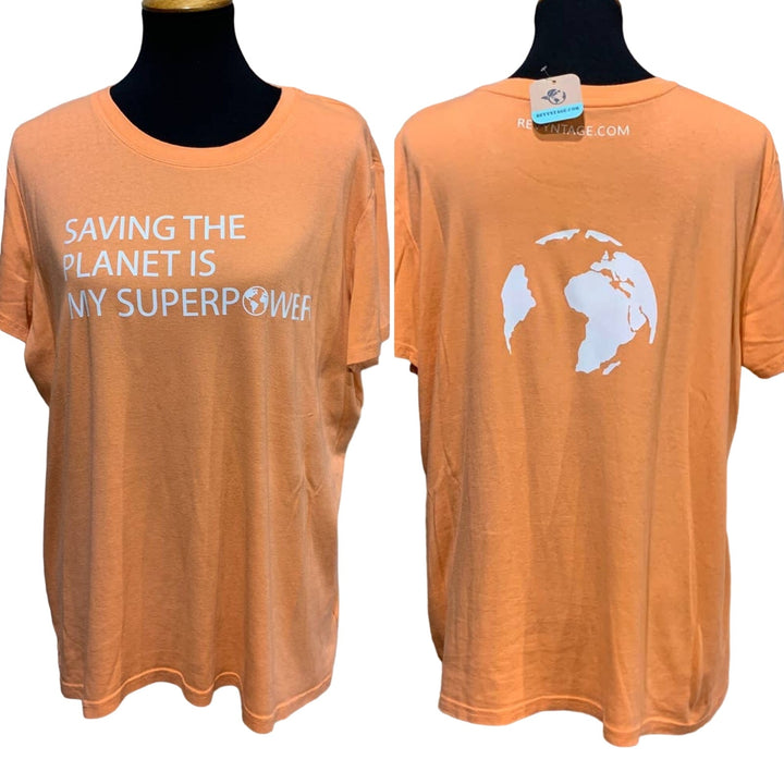 Hand Printed Upcycled Womens 3X Saving the Planet is My Superpower Tee Shirt