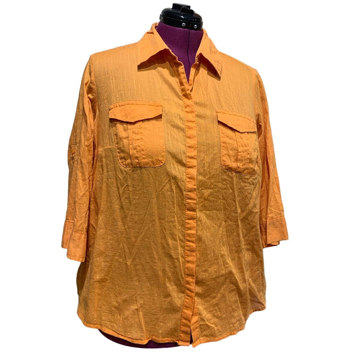 Croft &amp; Barrow Woman 1X 3/4 Tabbed Sleeve 100% Cotton Button Down Shirt Blouse