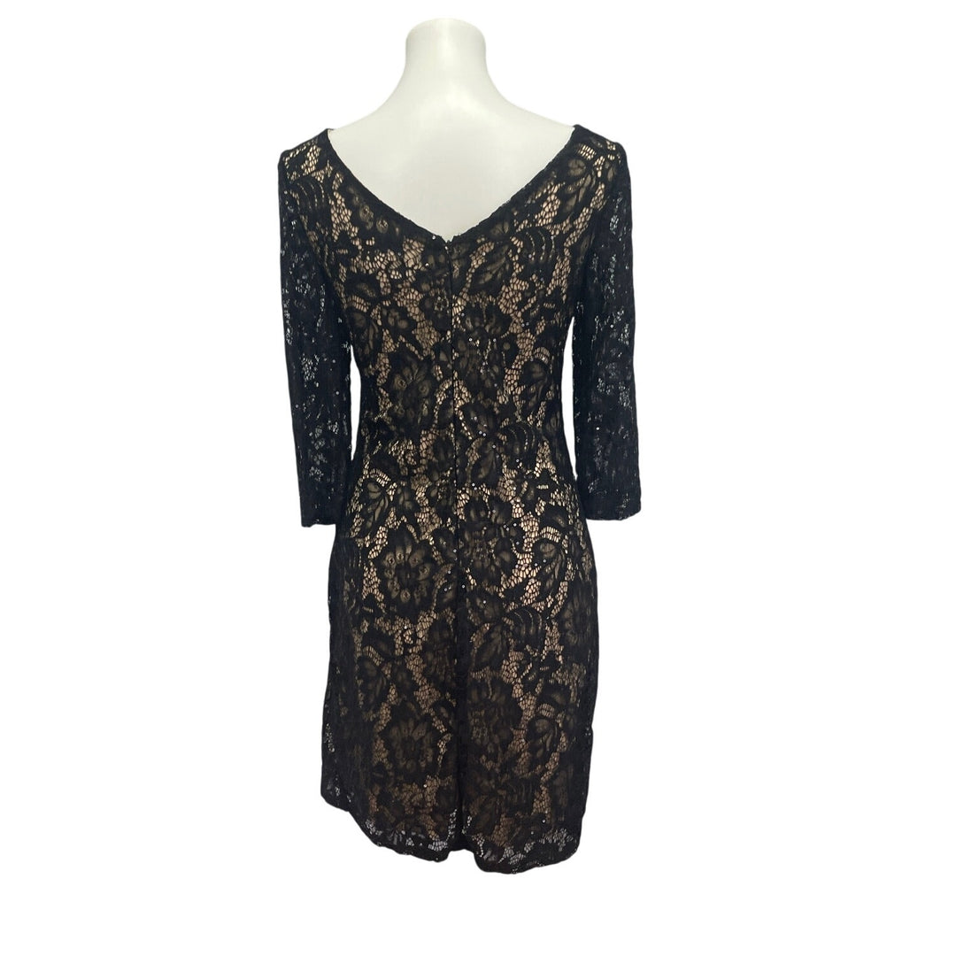 Scarlett Womens Size 6 Lace Over Tan Shell Long Sleeve Sequin  BodyCon Dress