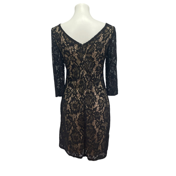 Scarlett Womens Size 6 Lace Over Tan Shell Long Sleeve Sequin  BodyCon Dress