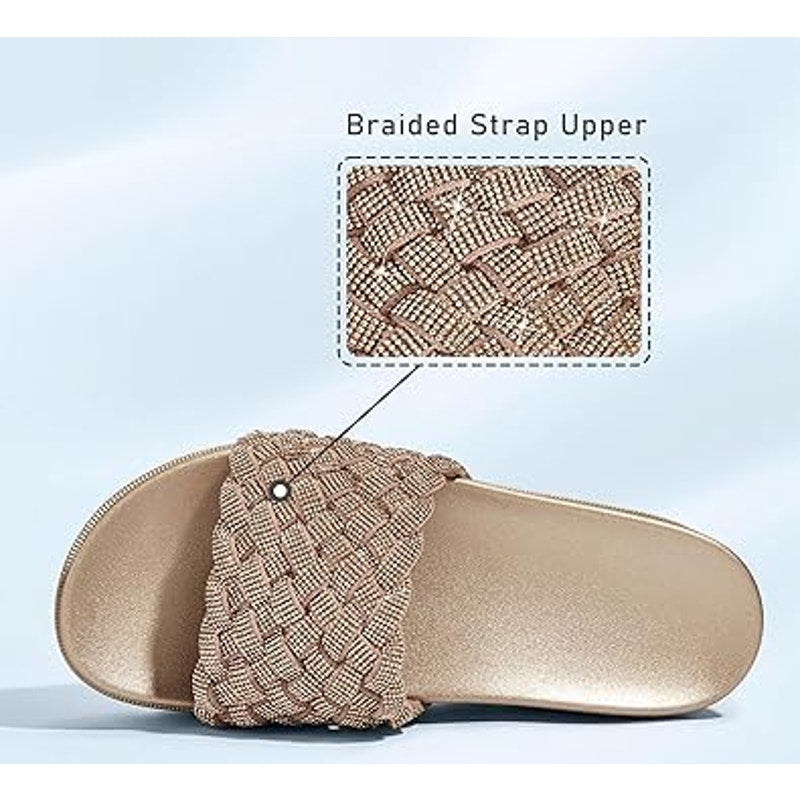 Lucky Step Womens Size 8 Rose Gold Woven Strap Slide On Platform Sandals Shoes