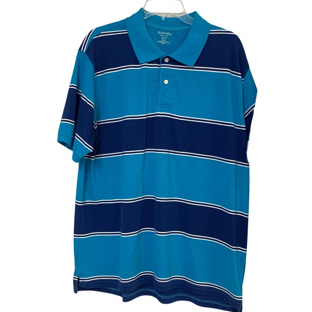 Lot of 2 Mens St Johns Bay Mens XL Classic Blue Striped Short Sleeve Polo Shirt