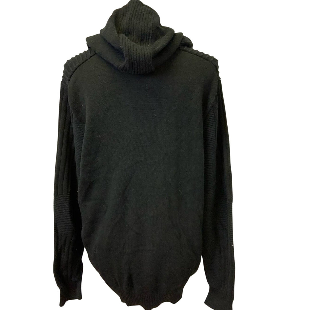 INC Mens Large 100% Cotton Long Sleeve Black Hooded Ribbed Sweater Hoodie
