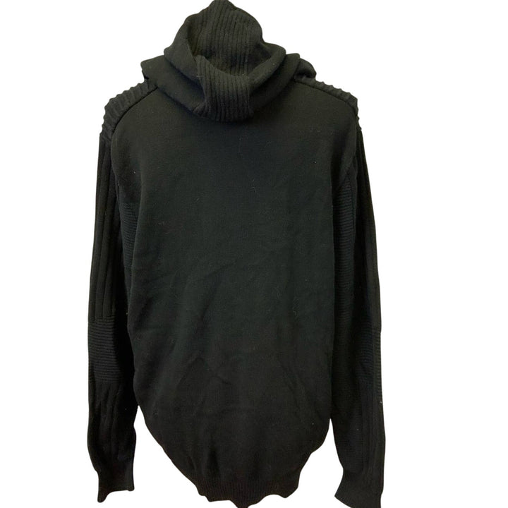 INC Mens Large 100% Cotton Long Sleeve Black Hooded Ribbed Sweater Hoodie