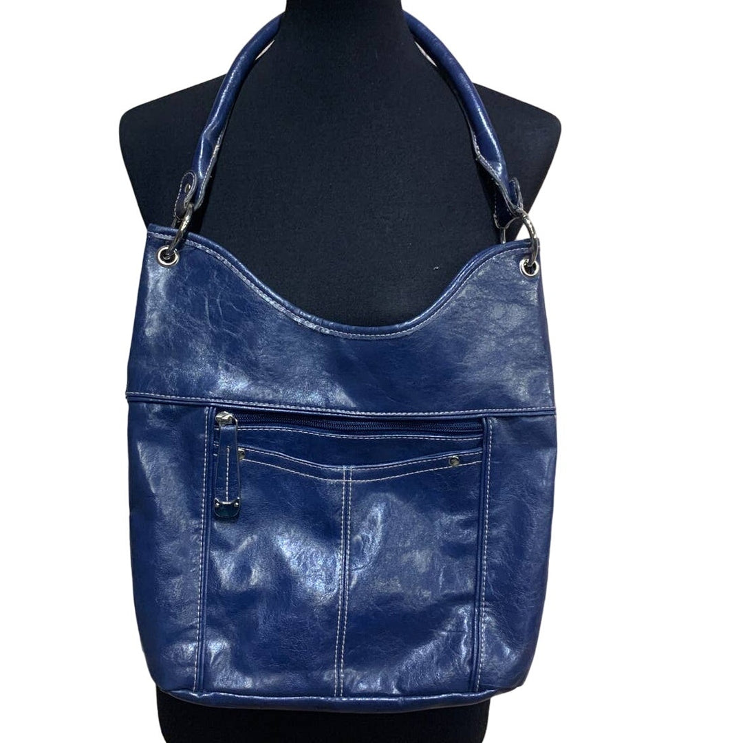 Croft &amp; Barrow Faux Leather Single Strap Blue Handbag Purse w Lots of Pockets