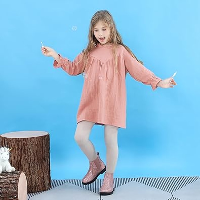 New Tobfis Girls 6 Glitter Pink Pull On Non Slip Chelsea Waterproof Rain Boots