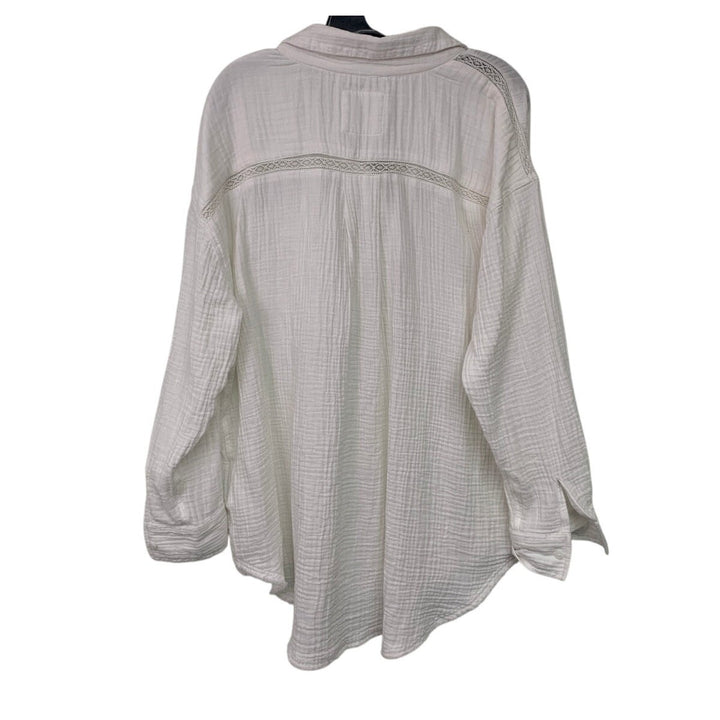 New Aerie Womens XXL White Lace Long Sleeve 100% Cotton Collared Button Up Shirt