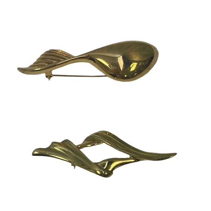 3 Vintage 1990s Gold Toned Zig Zag Geometric Career Jacket Pins Brooches