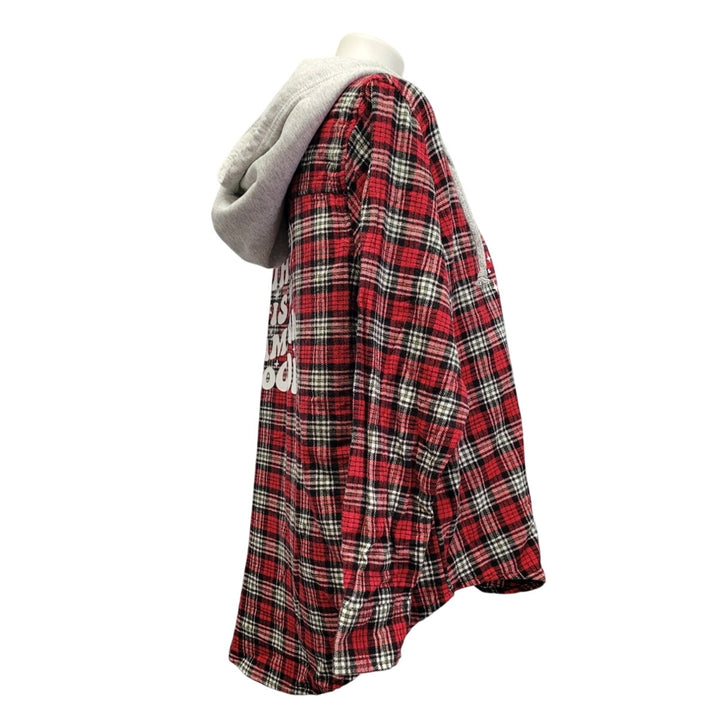 New Hand Printed Womens Small This is My Camping Hoodie Flannel Button Up Shirt