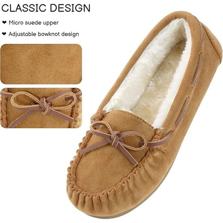 Fibure Womens Size 9 Brown Faux Suede Moccasin Indoor Outdoor House Slippers