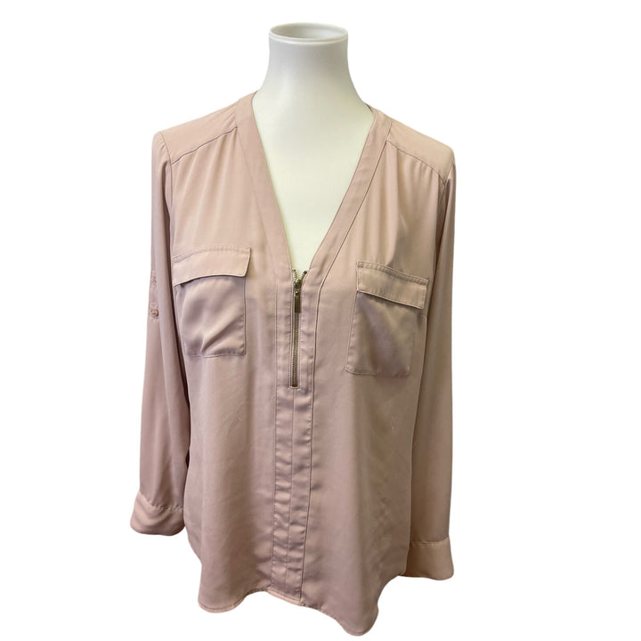 Lot of 2 Express Large Long Tabbed Sleeves Polyester 1/4 Zip V-Neck Blouses Tops