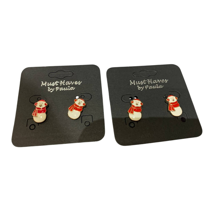 Lot of 2 New Snowman w Red Earmuffs Scarf Enamel Small Pierced Post Earring Sets