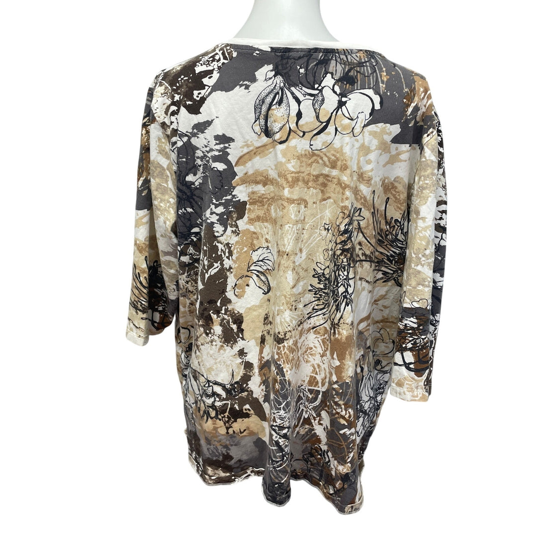 CJ Banks Womens 3X Layered Look Half Sleeve Cotton Blend Floral Paint Tee Shirt
