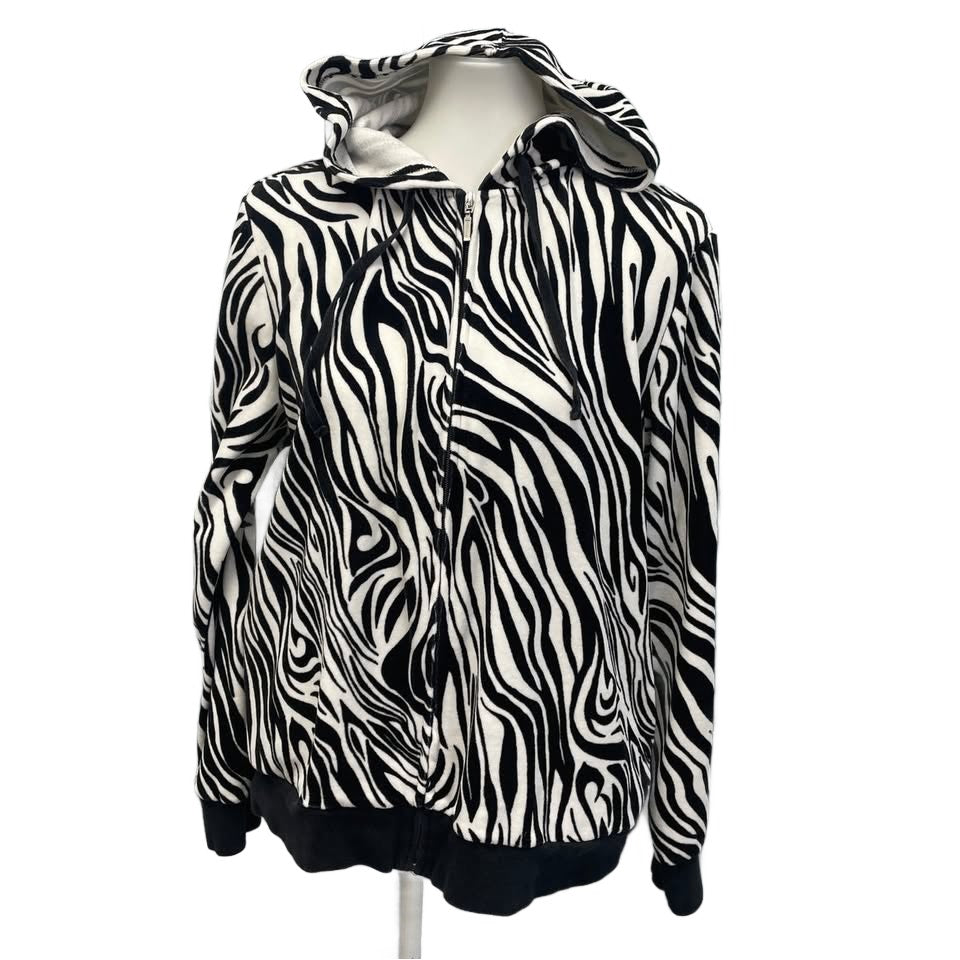Cato Woman Plus Size 14/16W Full Zip Soft Velour Zebra Stripe Hoodie Jacket