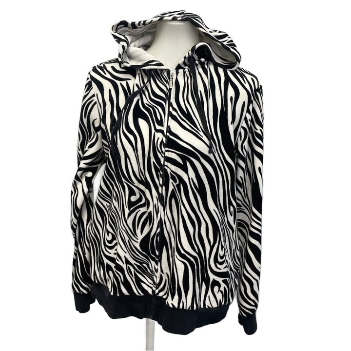Cato Woman Plus Size 14/16W Full Zip Soft Velour Zebra Stripe Hoodie Jacket
