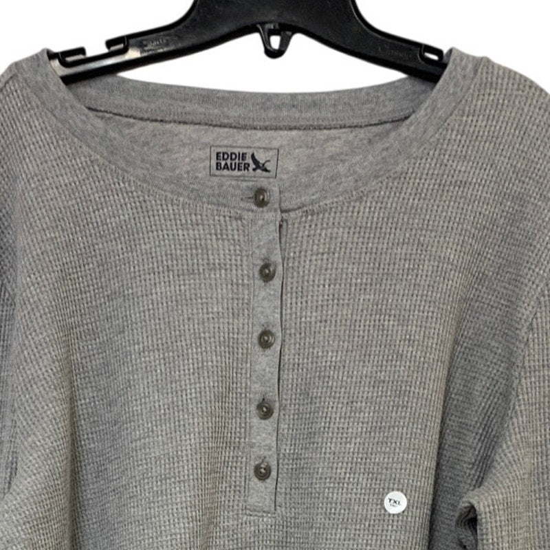 New Eddie Bauer Womens TXL XL Tall Heathered Gray Long Slv Waffled Henley Shirt