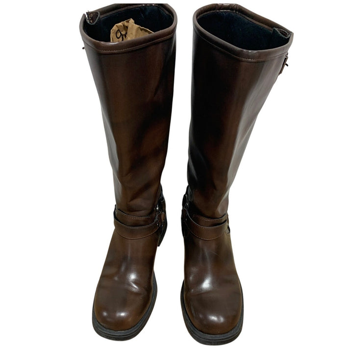 Aminugal Womens Size 9 Brown 1.5" Heels Knee High Boots Round Closed Toe Shoes
