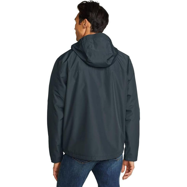 New Eddie Bauer Mens Black Gray Rainfoil Waterproof Packable Hooded Storm Jacket