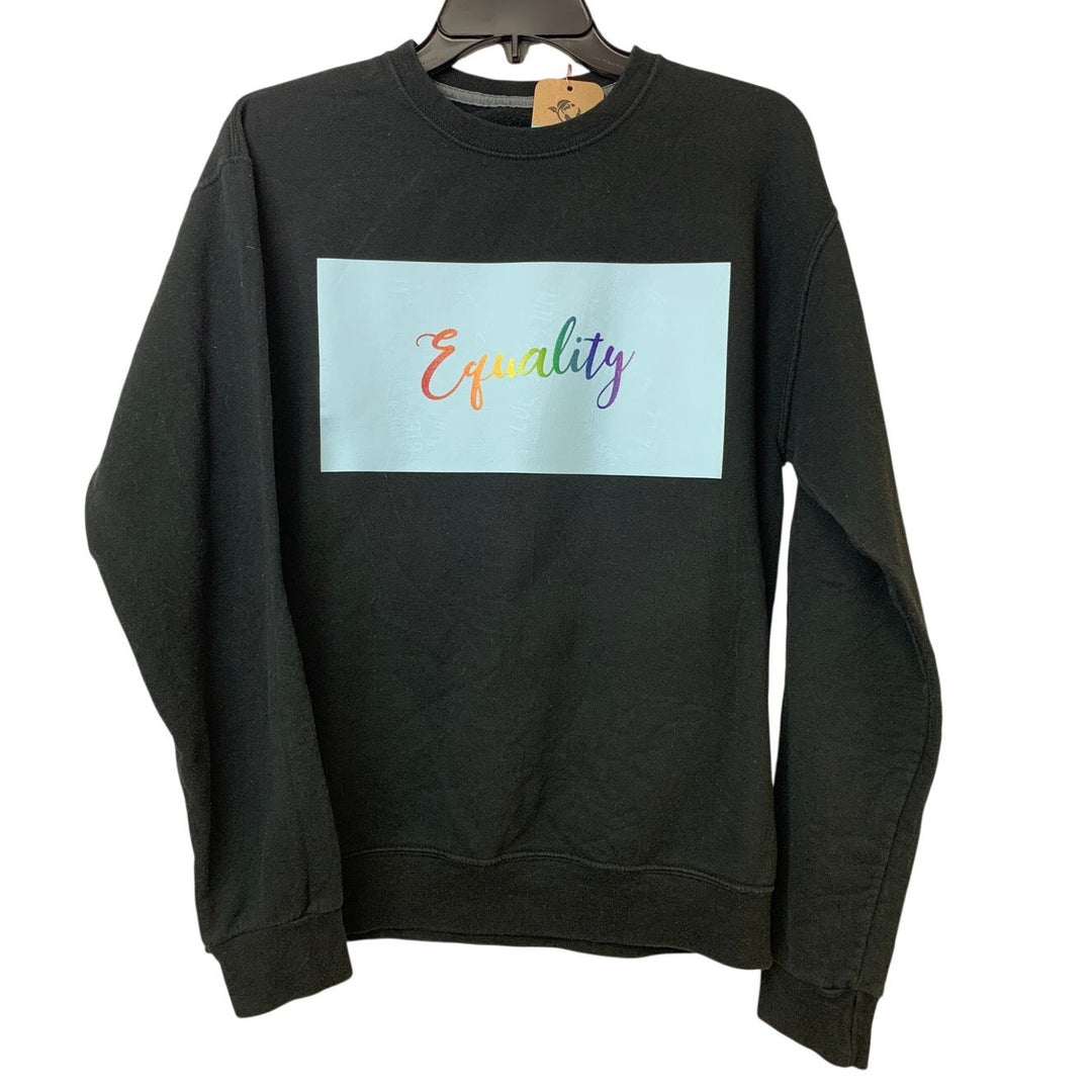 Upcycled Hand Printed Mens Medium Equality Pride Rainbow Crew Neck Sweatshirt