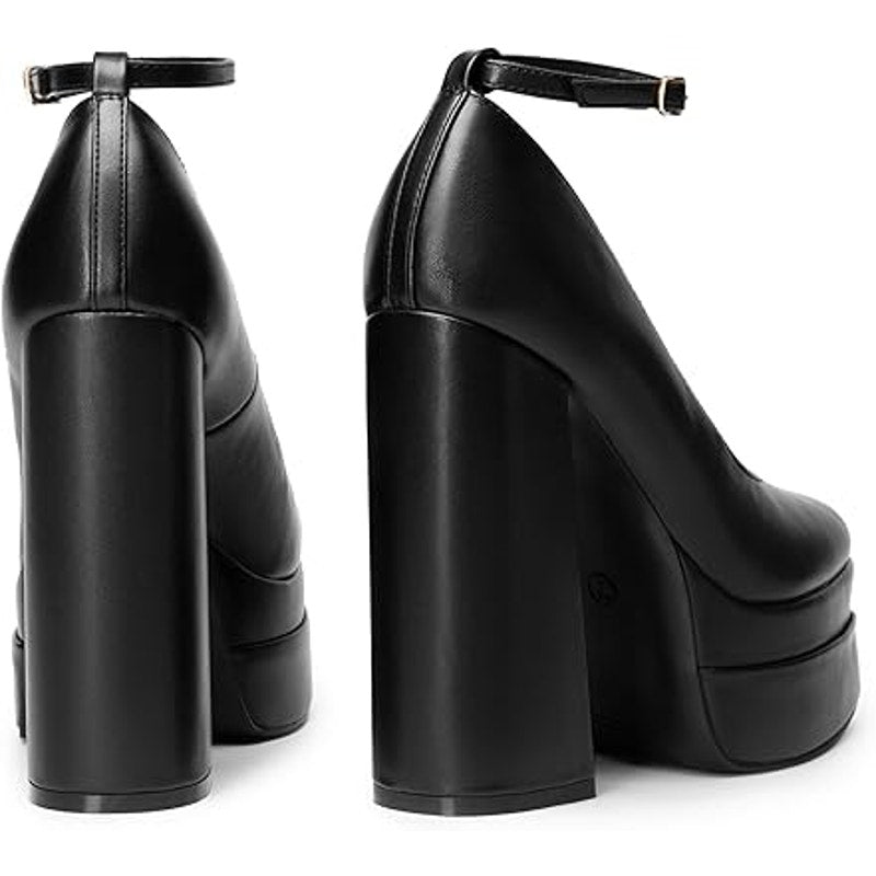 Dream Pairs Womens 8.5 Black 5.5" Platform Heel Closed Toe Ankle Strap Shoes