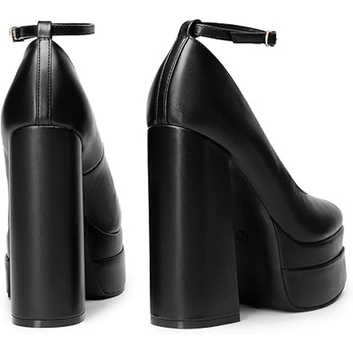 Dream Pairs Womens 8.5 Black 5.5" Platform Heel Closed Toe Ankle Strap Shoes