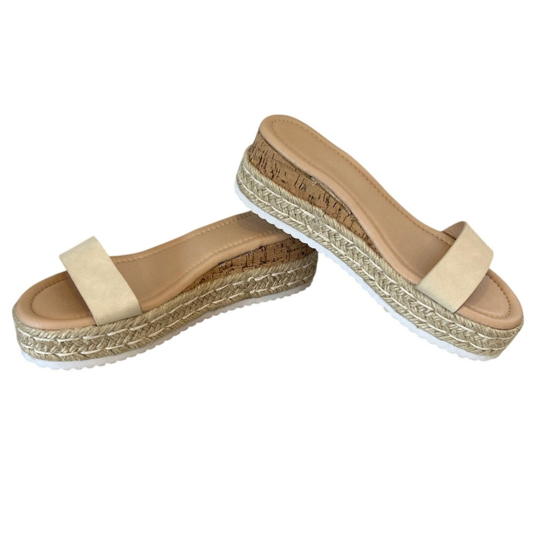 Laicigo Womens Size 6.5 Tan 2.25" Platform Espadrille Open Toe Flip Flop Shoes