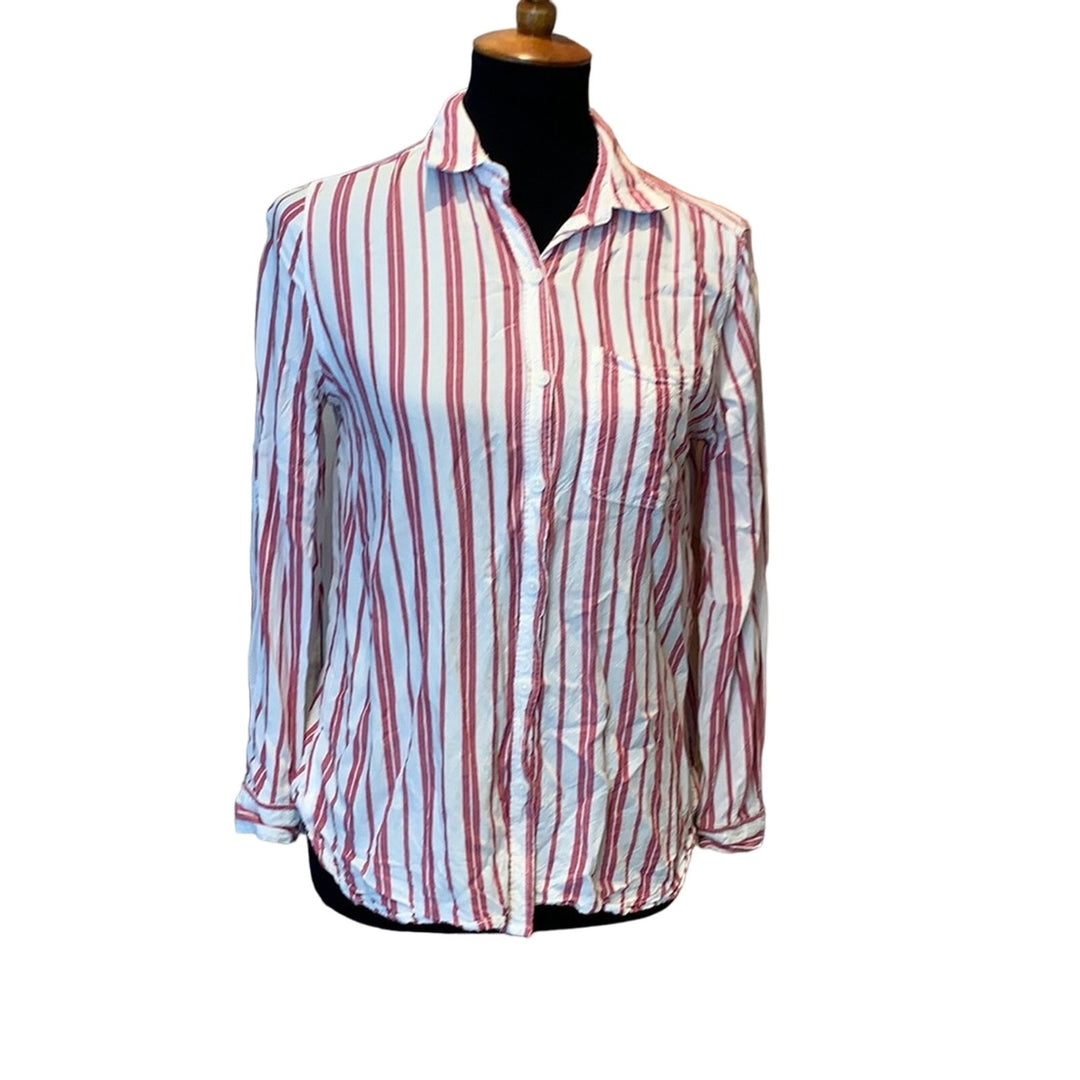 Beach Lunch Lounge Small Striped Button Down 100% Viscose Casual Shirt Top