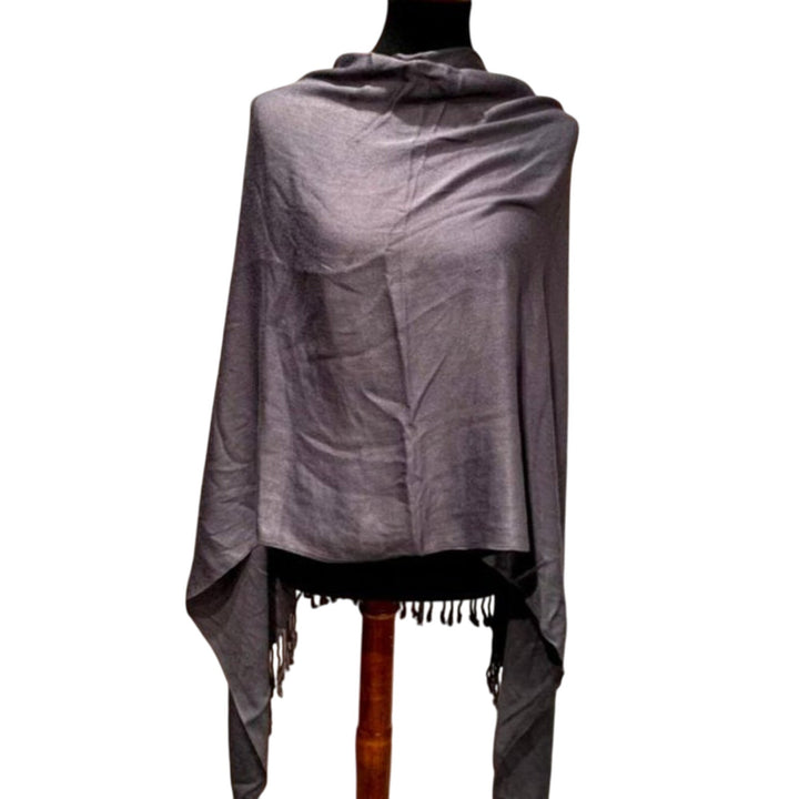 Handmade Upcycled Scarf Large Draping Silver Gray Fringed Poncho Shawl Wrap