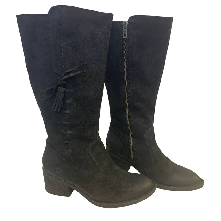 Born Womens US Size 6 Genuine Suede Leather Zip Up Mid Calf 2" Heeled Boots