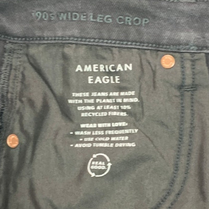 New American Eagle Womens Size 2 90s Wide Leg Crop Stretch Black Denim Jeans