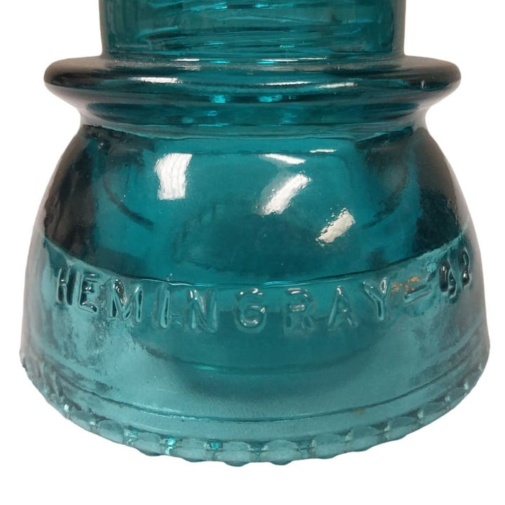 Set of 3 Vintage 1898 Hemingray 42 Heavy Clear Made In USA Blue Glass Insulators
