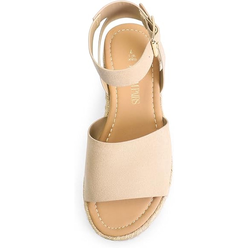 Dream Pairs Womens 7.5 Tan Faux Suede Platform Espadrille Ankle Strap Sandals